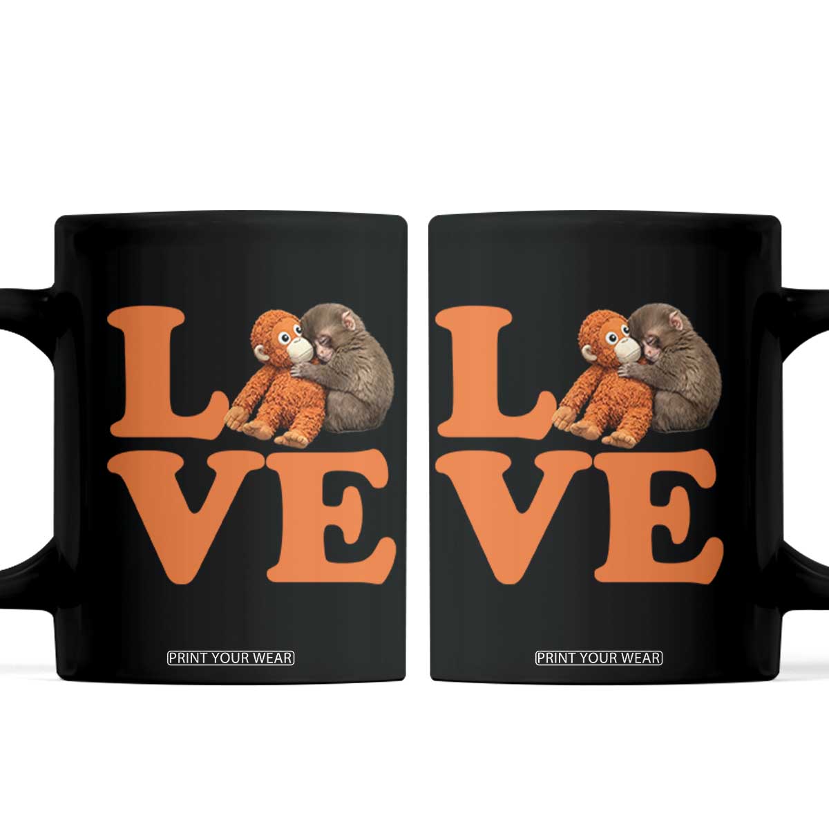 Love Punch the Baby Monkey Coffee Mug Cute Hugging Plush Toy Viral Friendship TS02 Black Print Your Wear