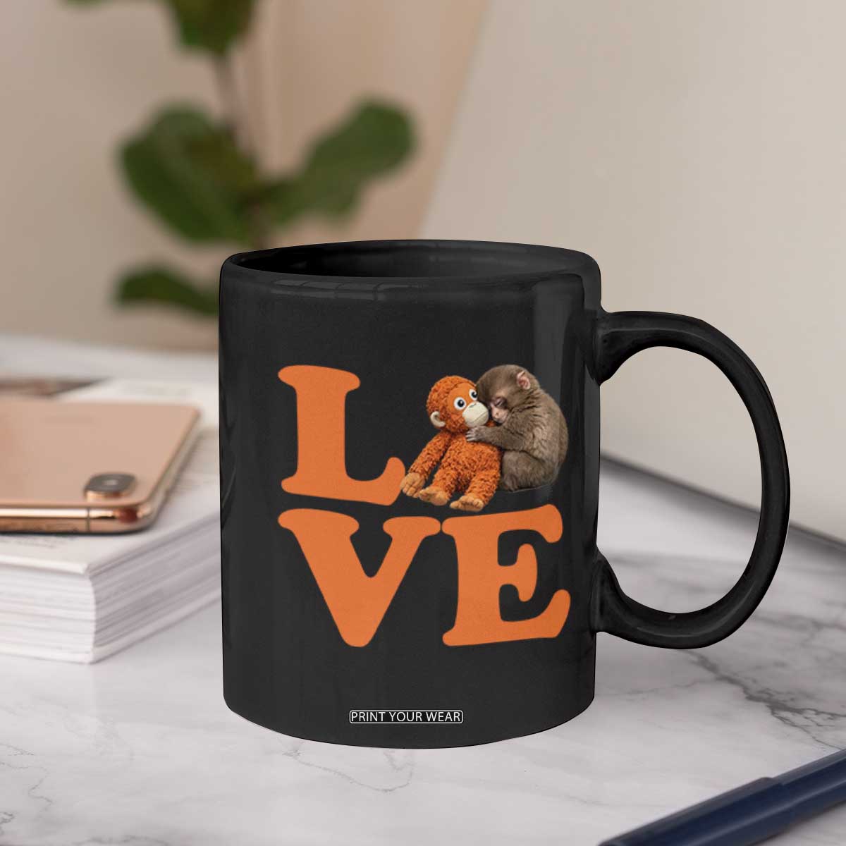 Love Punch the Baby Monkey Coffee Mug Cute Hugging Plush Toy Viral Friendship TS02 Print Your Wear