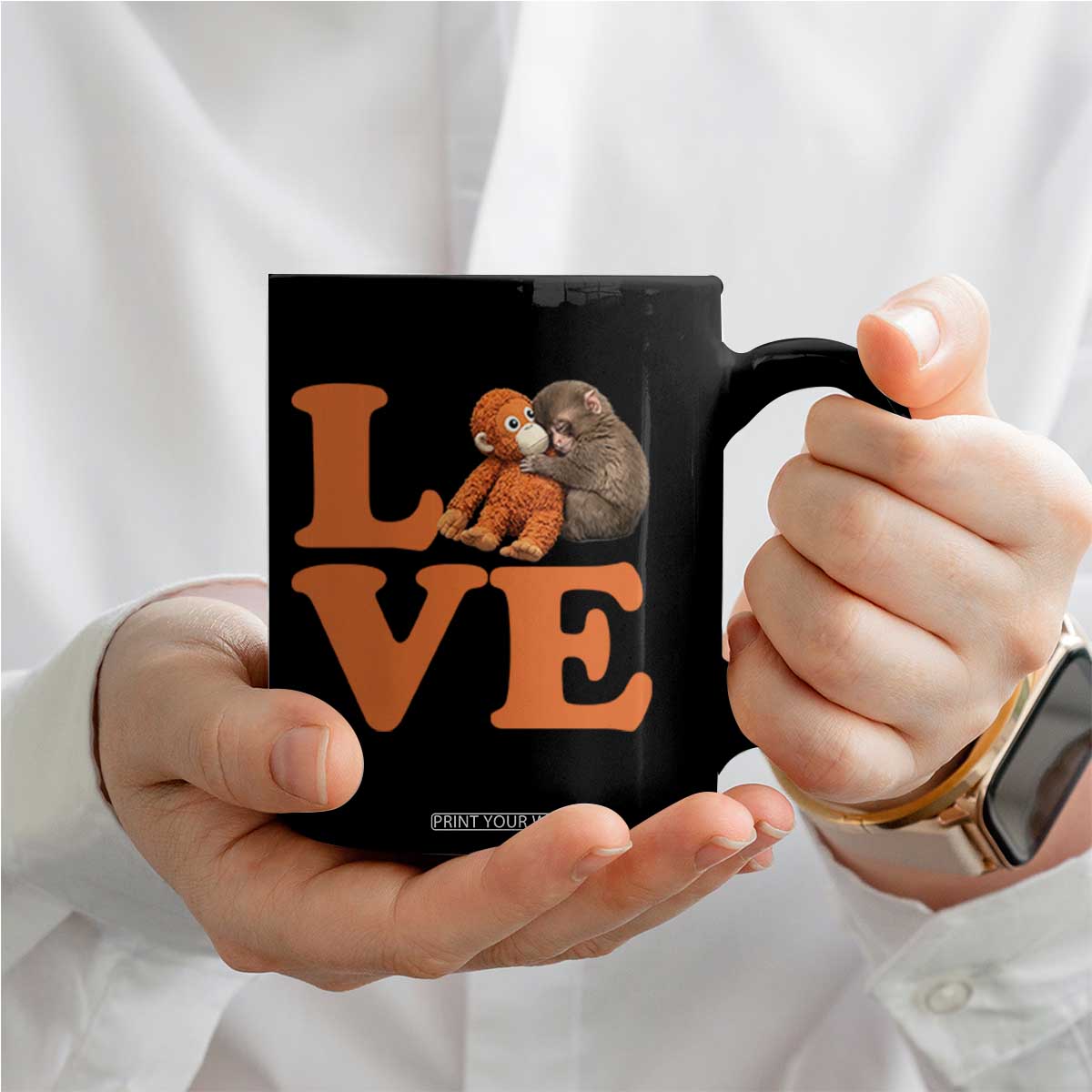Love Punch the Baby Monkey Coffee Mug Cute Hugging Plush Toy Viral Friendship TS02 Print Your Wear