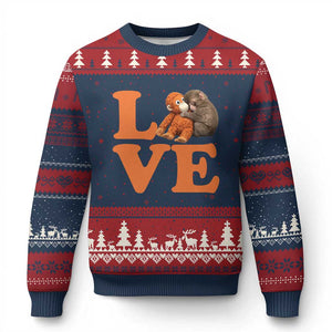 Love Punch the Baby Monkey Ugly Christmas Sweater Cute Hugging Plush Toy Viral Friendship TS02 Navy Red Print Your Wear