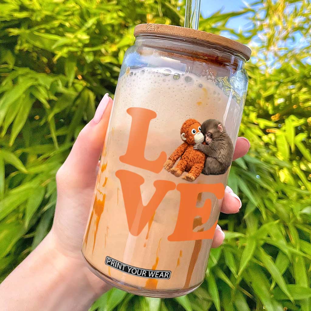 Love Punch the Baby Monkey Glass Can Cute Hugging Plush Toy Viral Friendship TS02 Black Print Your Wear
