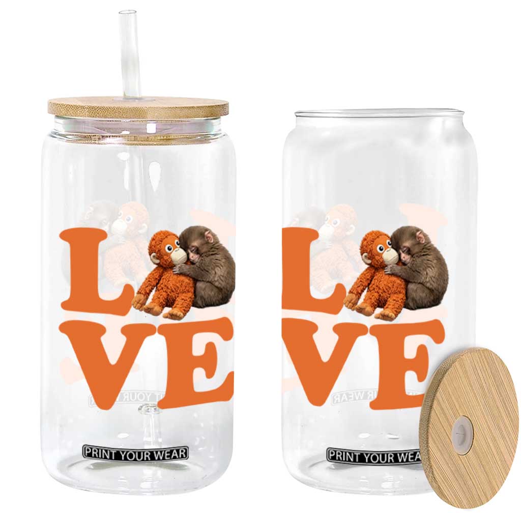 Love Punch the Baby Monkey Glass Can Cute Hugging Plush Toy Viral Friendship TS02 Print Your Wear