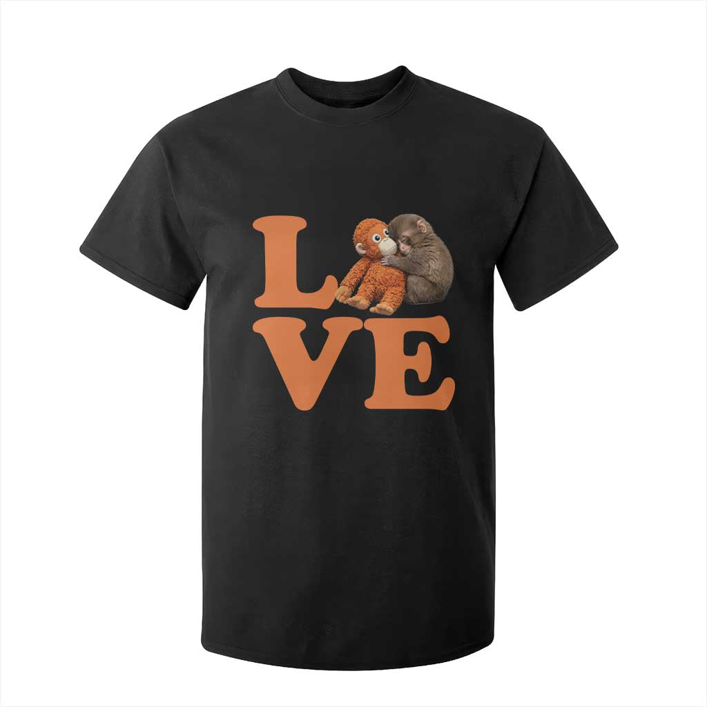 Love Punch the Baby Monkey T Shirt For Kid Cute Hugging Plush Toy Viral Friendship TS02 Black Print Your Wear