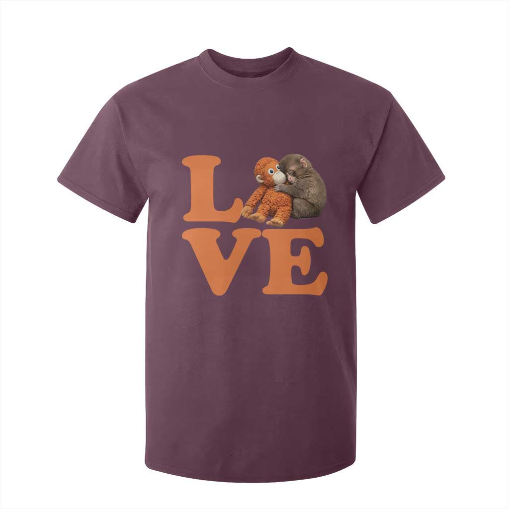Love Punch the Baby Monkey T Shirt For Kid Cute Hugging Plush Toy Viral Friendship TS02 Maroon Print Your Wear