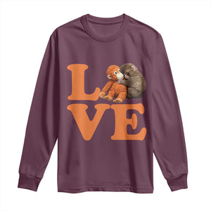 Love Punch the Baby Monkey Long Sleeve Shirt Cute Hugging Plush Toy Viral Friendship TS02 Maroon Print Your Wear