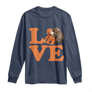 Love Punch the Baby Monkey Long Sleeve Shirt Cute Hugging Plush Toy Viral Friendship TS02 Navy Print Your Wear