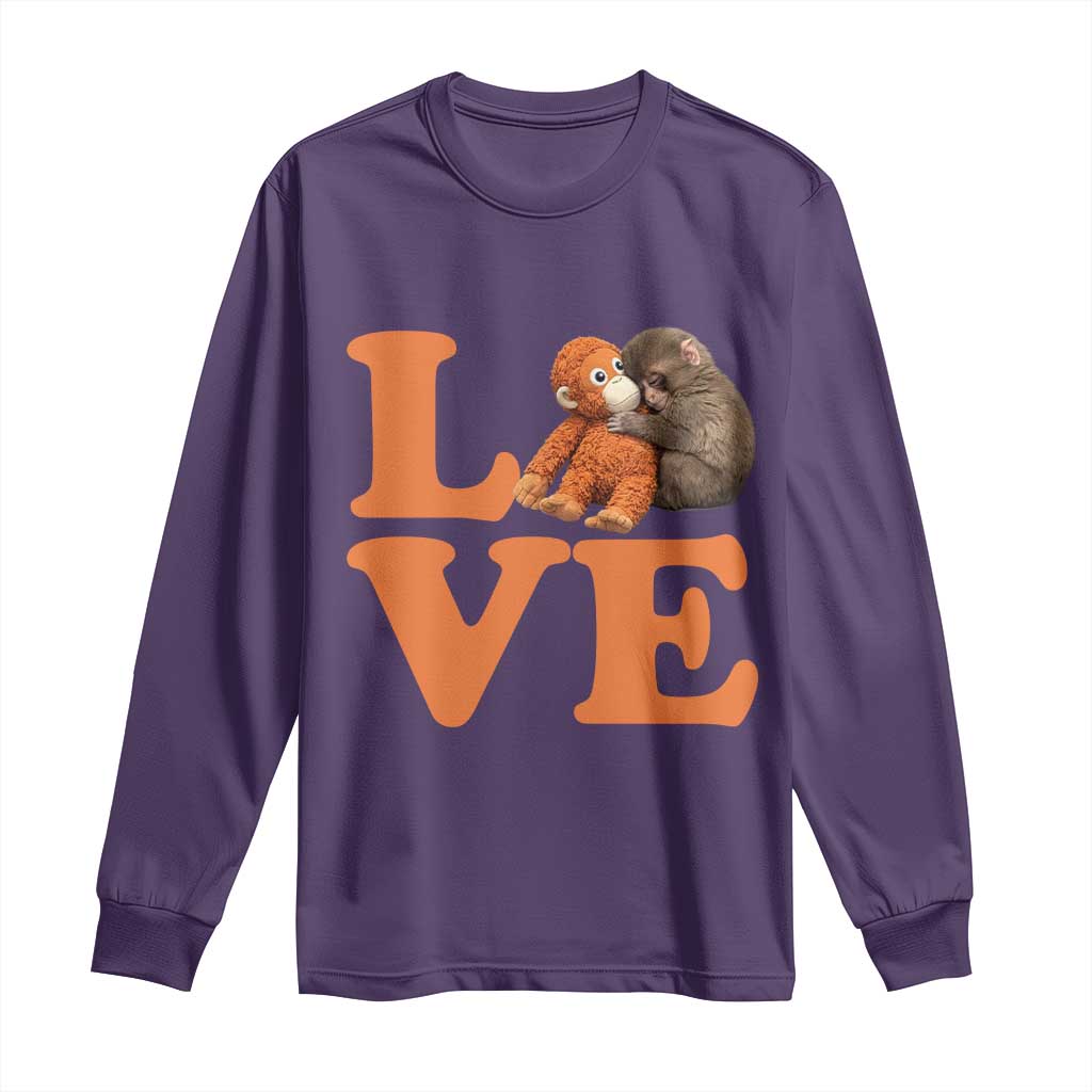 Love Punch the Baby Monkey Long Sleeve Shirt Cute Hugging Plush Toy Viral Friendship TS02 Purple Print Your Wear