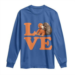Love Punch the Baby Monkey Long Sleeve Shirt Cute Hugging Plush Toy Viral Friendship TS02 Royal Blue Print Your Wear
