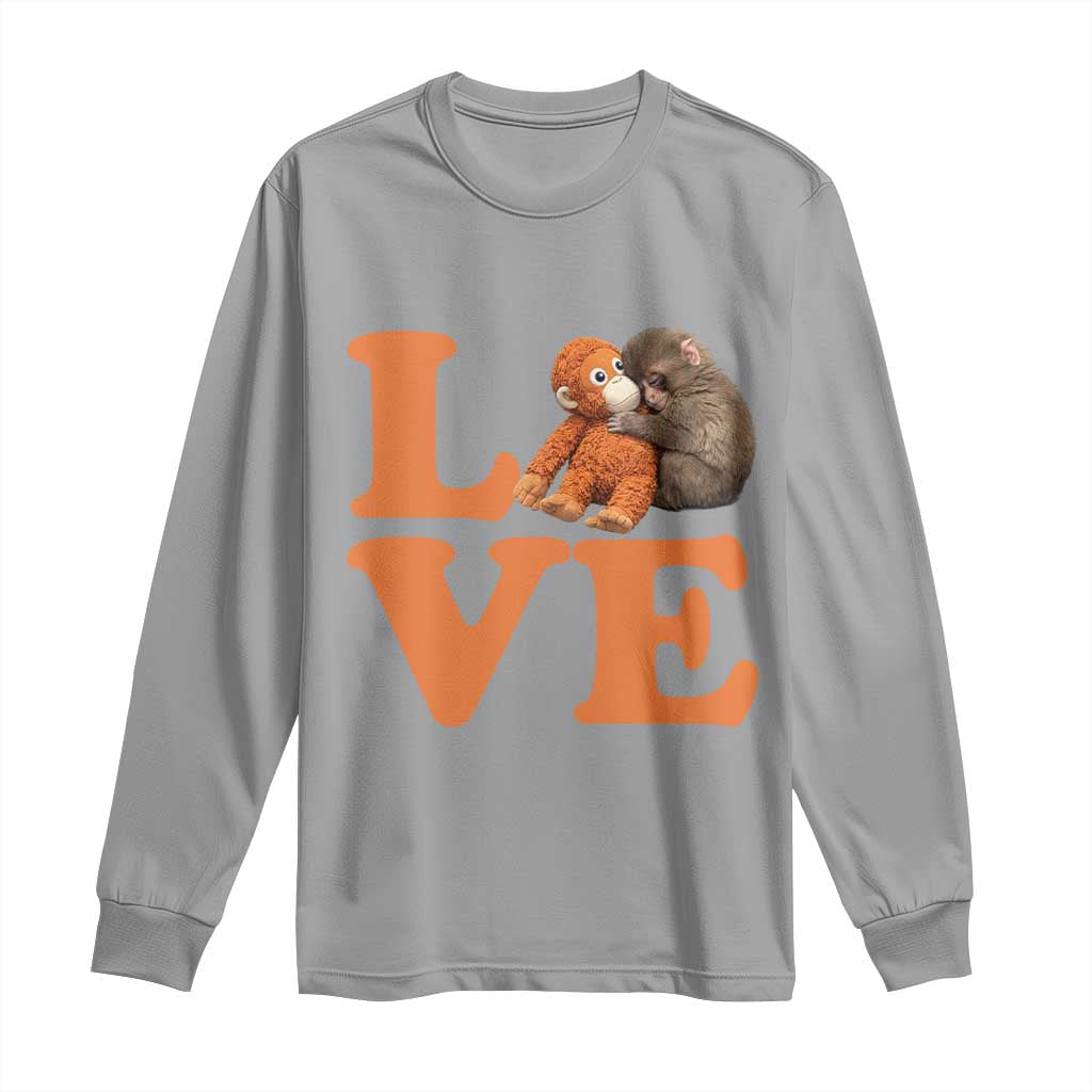 Love Punch the Baby Monkey Long Sleeve Shirt Cute Hugging Plush Toy Viral Friendship TS02 Sport Gray Print Your Wear