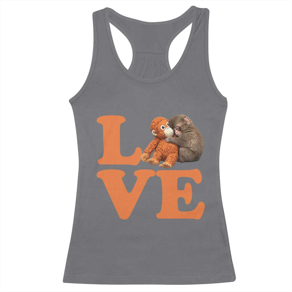 Love Punch the Baby Monkey Racerback Tank Top Cute Hugging Plush Toy Viral Friendship TS02 Charcoal Print Your Wear