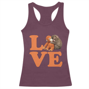 Love Punch the Baby Monkey Racerback Tank Top Cute Hugging Plush Toy Viral Friendship TS02 Maroon Print Your Wear