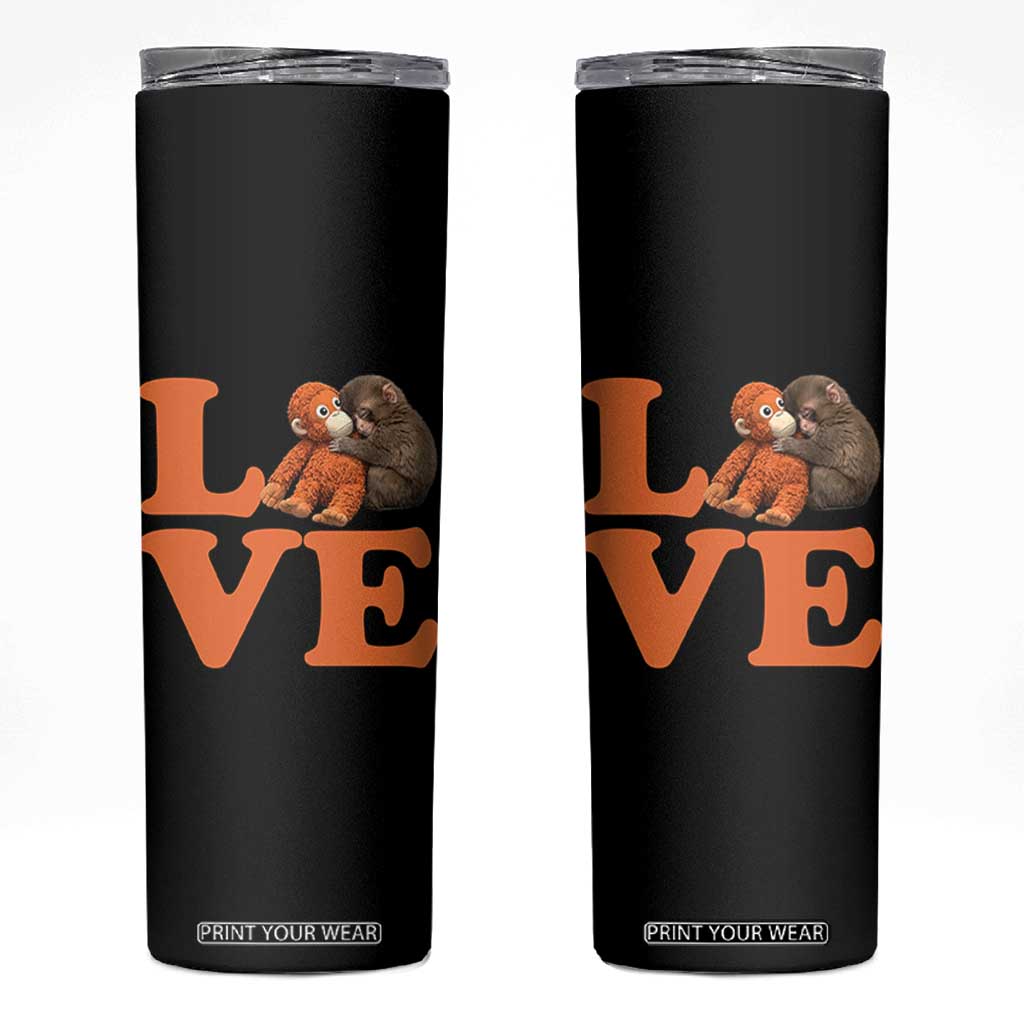 Love Punch the Baby Monkey Skinny Tumbler Cute Hugging Plush Toy Viral Friendship TS02 Black Print Your Wear