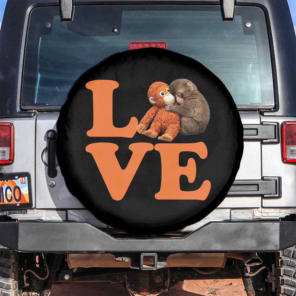 Love Punch the Baby Monkey Spare Tire Cover Cute Hugging Plush Toy Viral Friendship TS02 No hole Black Print Your Wear
