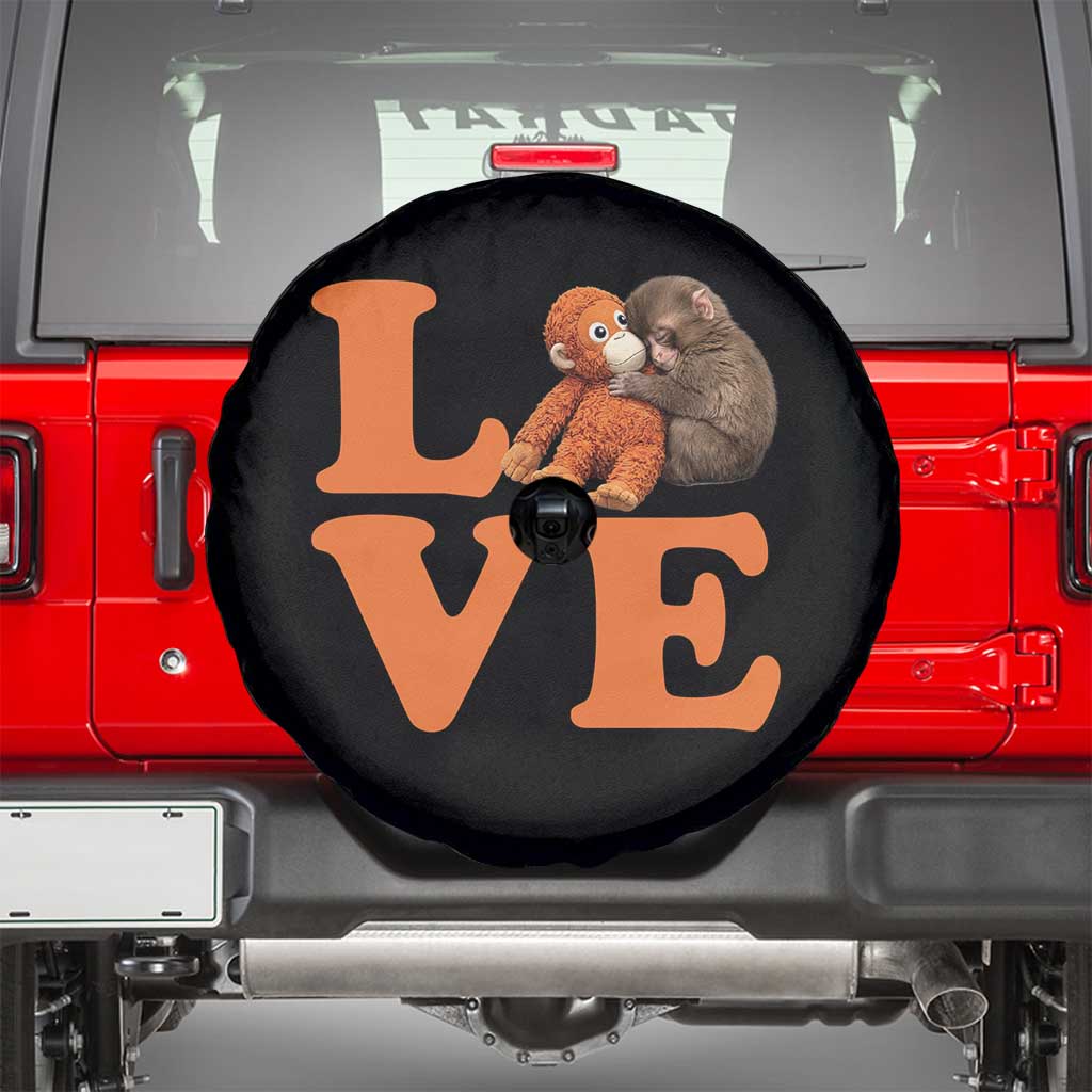 Love Punch the Baby Monkey Spare Tire Cover Cute Hugging Plush Toy Viral Friendship TS02 Black Print Your Wear