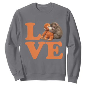 Love Punch the Baby Monkey Sweatshirt Cute Hugging Plush Toy Viral Friendship TS02 Charcoal Print Your Wear