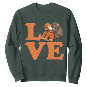 Love Punch the Baby Monkey Sweatshirt Cute Hugging Plush Toy Viral Friendship TS02 Dark Forest Green Print Your Wear