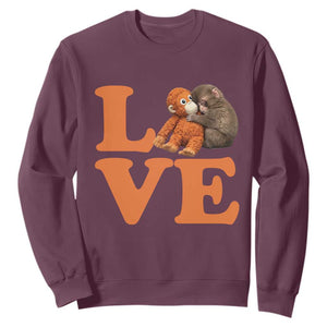 Love Punch the Baby Monkey Sweatshirt Cute Hugging Plush Toy Viral Friendship TS02 Maroon Print Your Wear