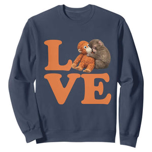 Love Punch the Baby Monkey Sweatshirt Cute Hugging Plush Toy Viral Friendship TS02 Navy Print Your Wear