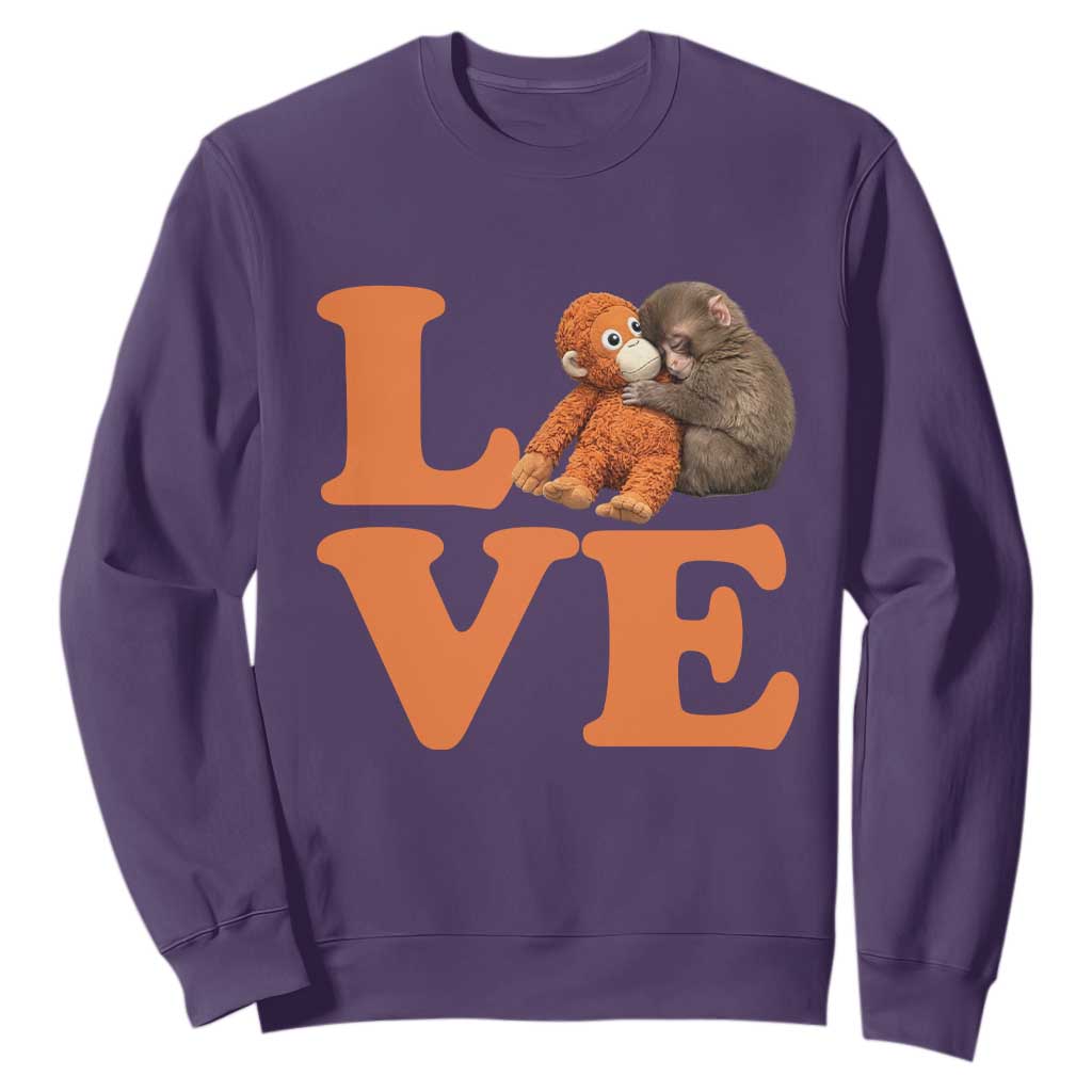 Love Punch the Baby Monkey Sweatshirt Cute Hugging Plush Toy Viral Friendship TS02 Purple Print Your Wear