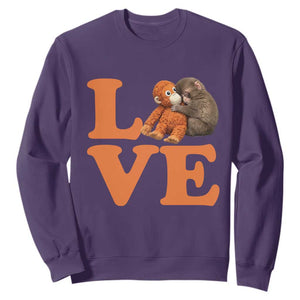 Love Punch the Baby Monkey Sweatshirt Cute Hugging Plush Toy Viral Friendship TS02 Purple Print Your Wear
