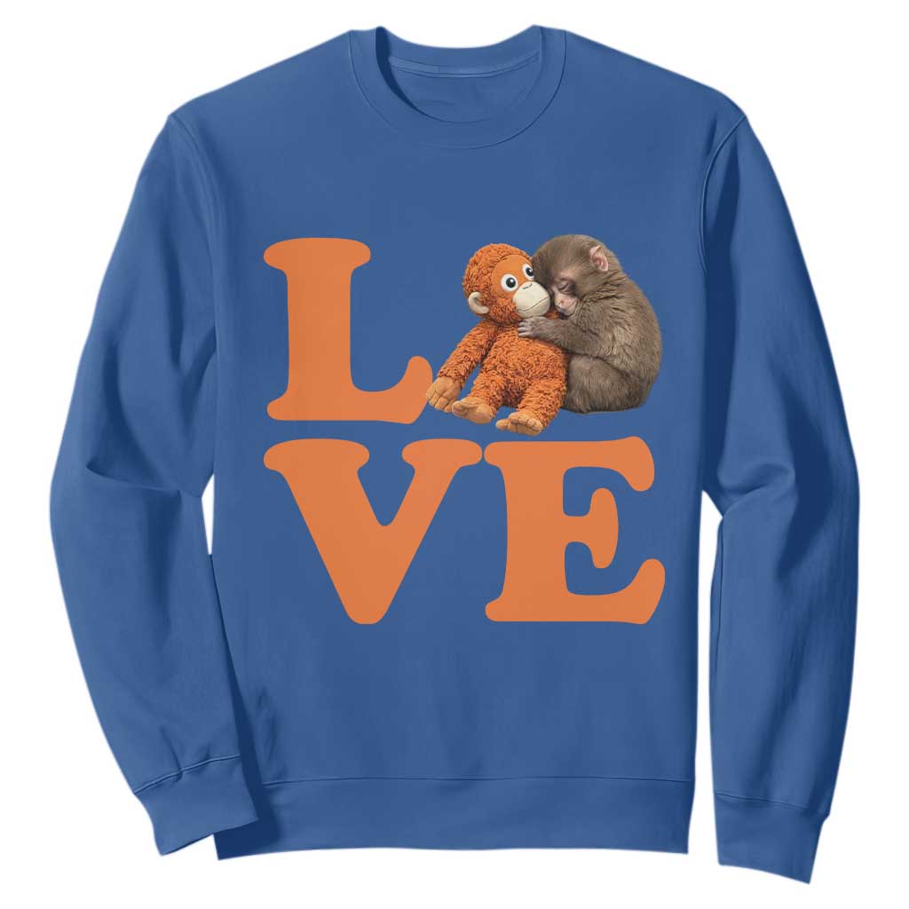 Love Punch the Baby Monkey Sweatshirt Cute Hugging Plush Toy Viral Friendship TS02 Royal Blue Print Your Wear