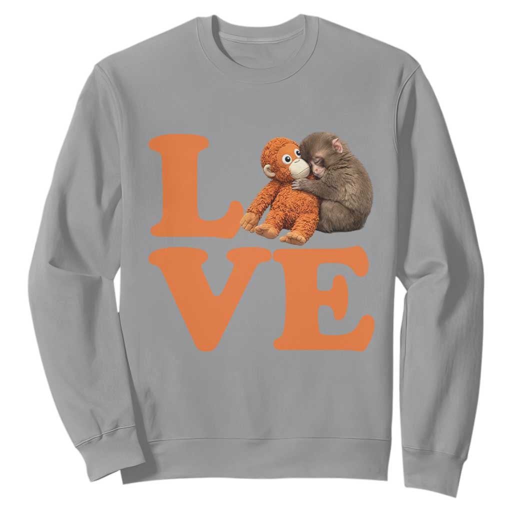 Love Punch the Baby Monkey Sweatshirt Cute Hugging Plush Toy Viral Friendship TS02 Sport Gray Print Your Wear