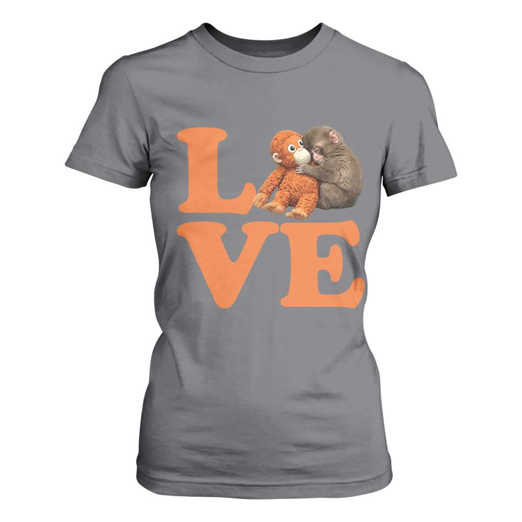 Love Punch the Baby Monkey T Shirt For Women Cute Hugging Plush Toy Viral Friendship TS02 Charcoal Print Your Wear