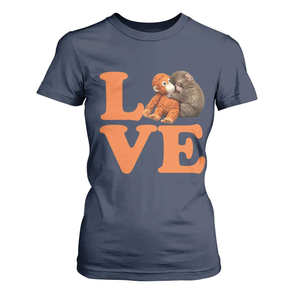Love Punch the Baby Monkey T Shirt For Women Cute Hugging Plush Toy Viral Friendship TS02 Navy Print Your Wear