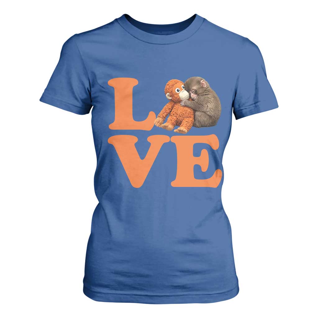 Love Punch the Baby Monkey T Shirt For Women Cute Hugging Plush Toy Viral Friendship TS02 Royal Blue Print Your Wear