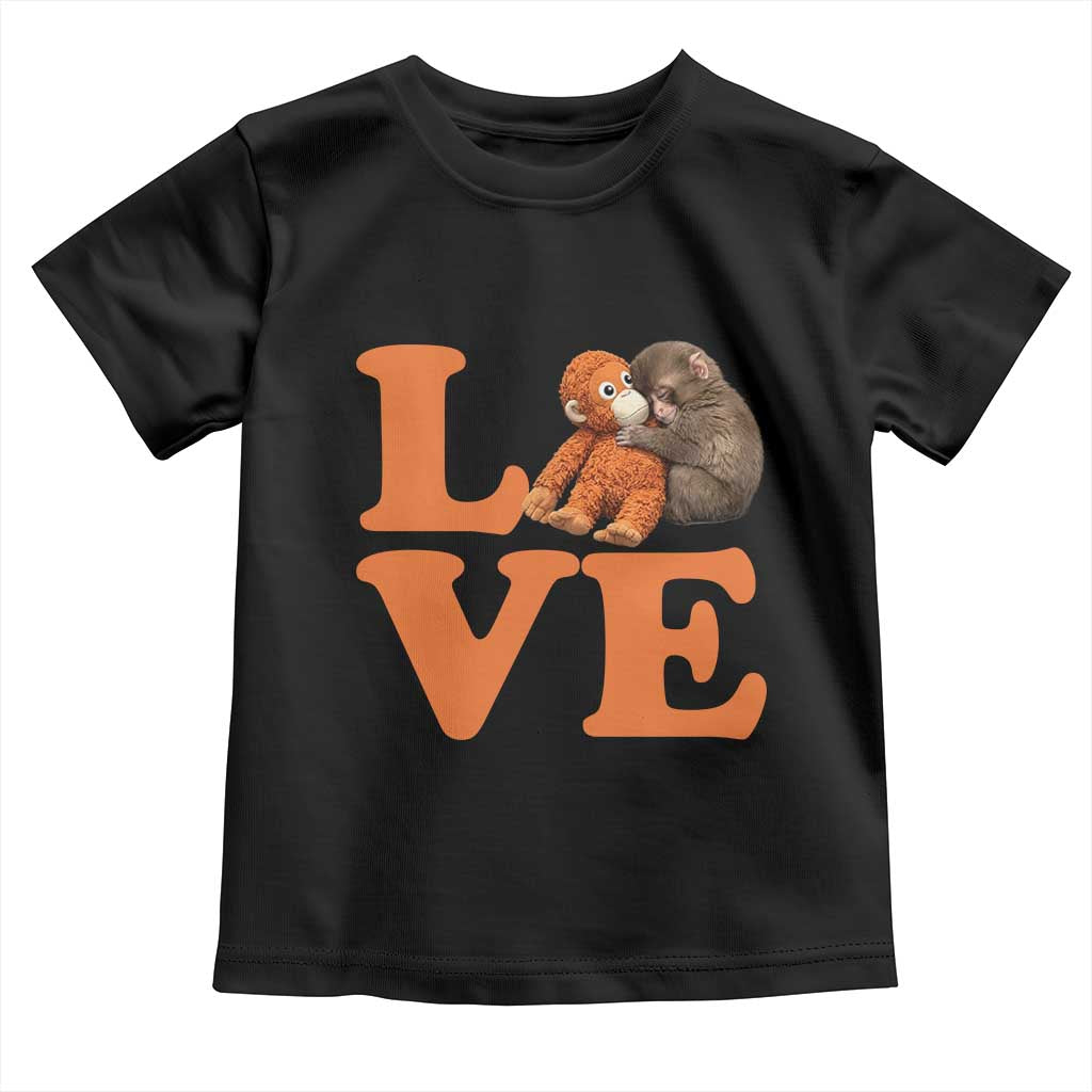 Love Punch the Baby Monkey Toddler T Shirt Cute Hugging Plush Toy Viral Friendship TS02 Black Print Your Wear