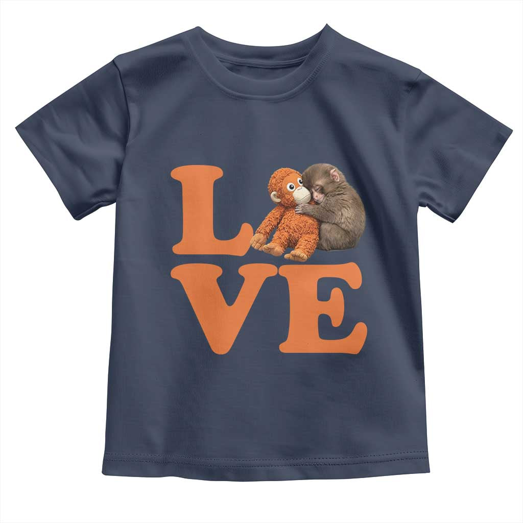Love Punch the Baby Monkey Toddler T Shirt Cute Hugging Plush Toy Viral Friendship TS02 Navy Print Your Wear