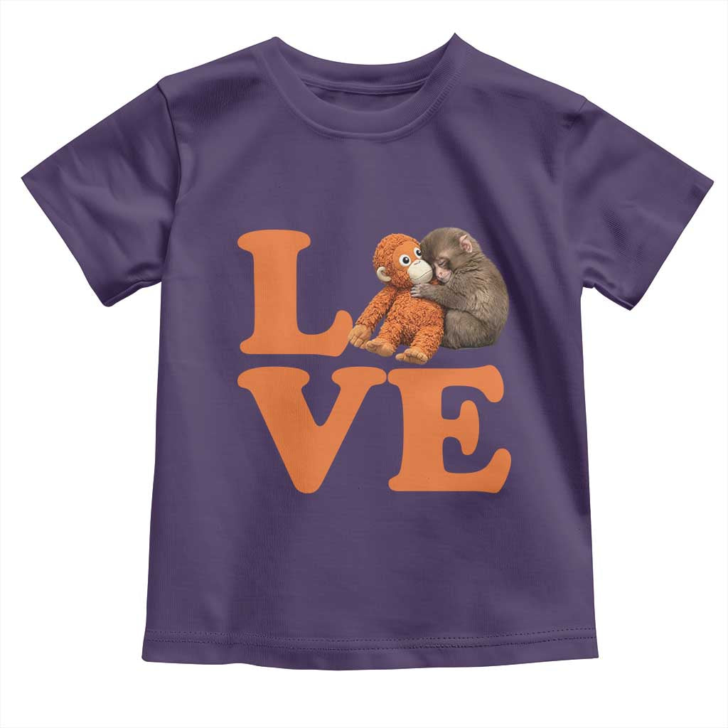 Love Punch the Baby Monkey Toddler T Shirt Cute Hugging Plush Toy Viral Friendship TS02 Purple Print Your Wear