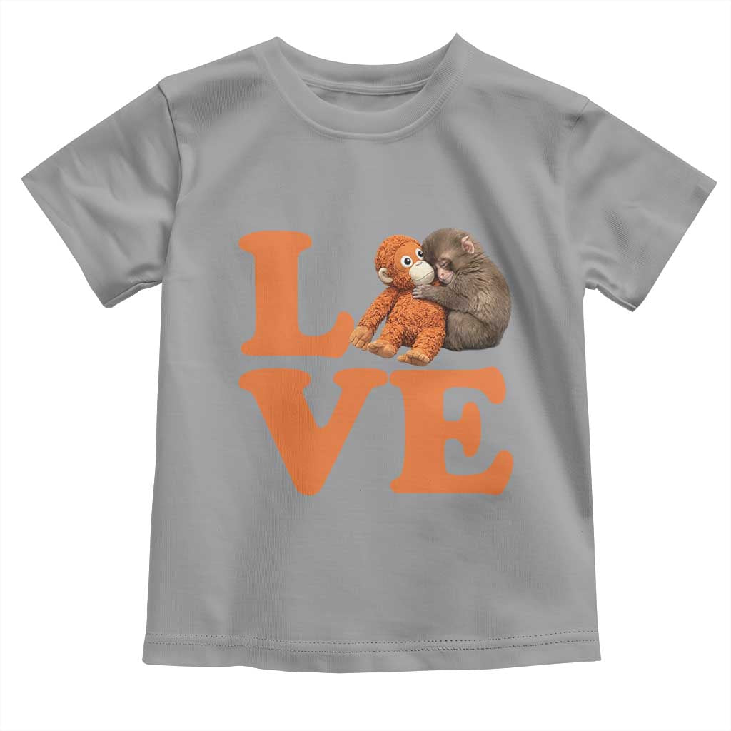 Love Punch the Baby Monkey Toddler T Shirt Cute Hugging Plush Toy Viral Friendship TS02 Sport Gray Print Your Wear