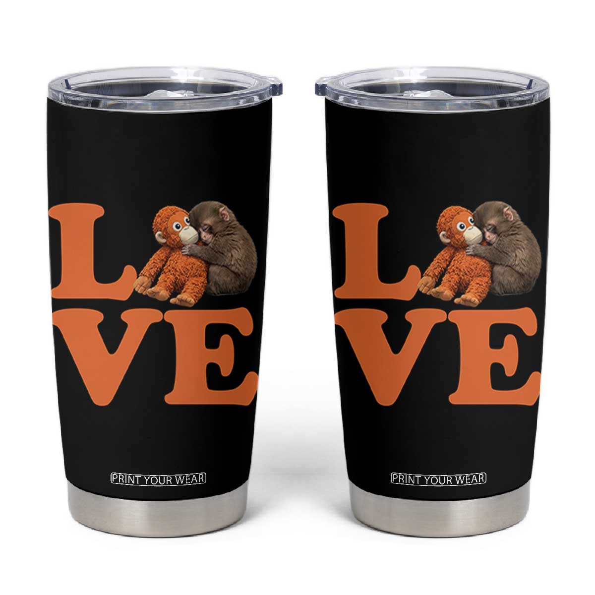 Love Punch the Baby Monkey Tumbler Cup Cute Hugging Plush Toy Viral Friendship TS02 Black Print Your Wear