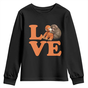 Love Punch the Baby Monkey Youth Sweatshirt Cute Hugging Plush Toy Viral Friendship TS02 Black Print Your Wear