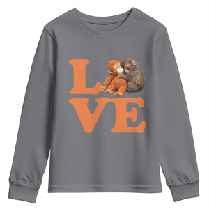 Love Punch the Baby Monkey Youth Sweatshirt Cute Hugging Plush Toy Viral Friendship TS02 Charcoal Print Your Wear