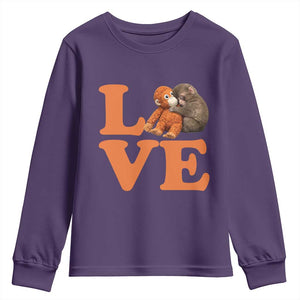 Love Punch the Baby Monkey Youth Sweatshirt Cute Hugging Plush Toy Viral Friendship TS02 Purple Print Your Wear