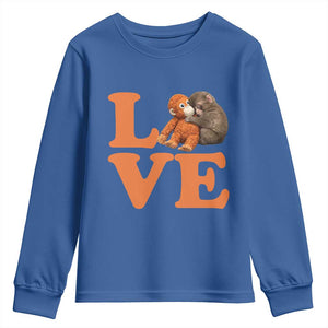 Love Punch the Baby Monkey Youth Sweatshirt Cute Hugging Plush Toy Viral Friendship TS02 Royal Blue Print Your Wear