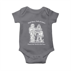 Funny Catholic Faith Humor Baby Onesie Hail Mary Full of Grace Punch the Devil in the Face TS02 Charcoal Print Your Wear