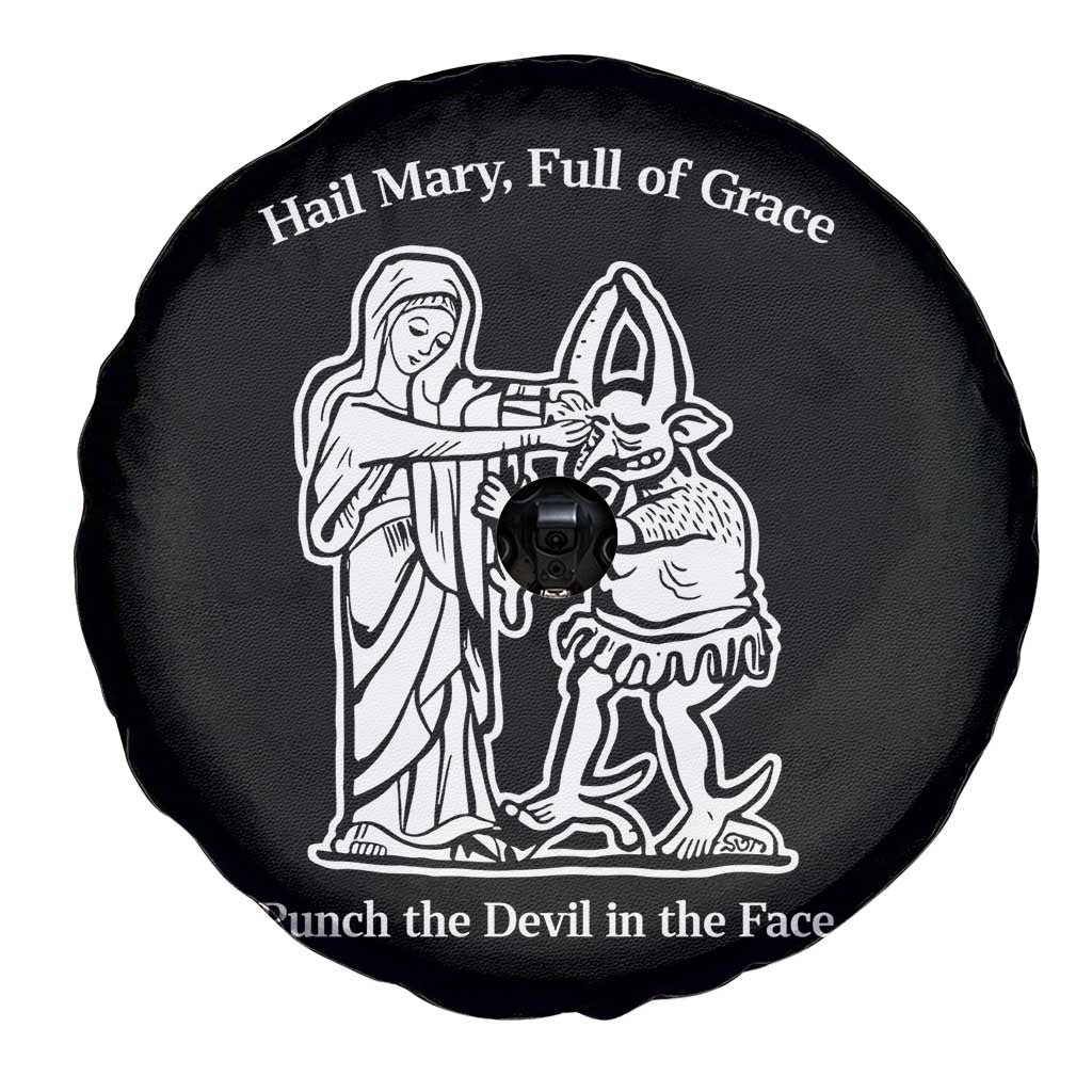 Funny Catholic Faith Humor Spare Tire Cover Hail Mary Full of Grace Punch the Devil in the Face TS02 Print Your Wear
