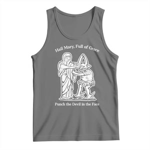 Funny Catholic Faith Humor Tank Top Hail Mary Full of Grace Punch the Devil in the Face TS02 Black Heather Print Your Wear