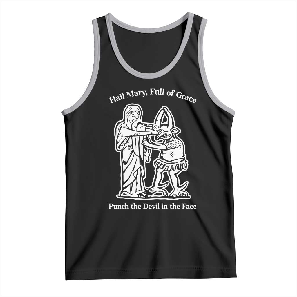 Funny Catholic Faith Humor Tank Top Hail Mary Full of Grace Punch the Devil in the Face TS02 Black Athletic Heather Print Your Wear