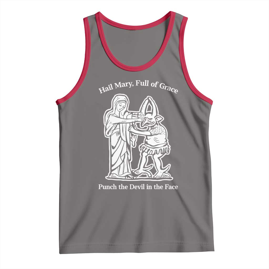 Funny Catholic Faith Humor Tank Top Hail Mary Full of Grace Punch the Devil in the Face TS02 Deep Heather Red Print Your Wear