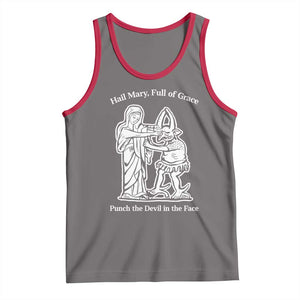 Funny Catholic Faith Humor Tank Top Hail Mary Full of Grace Punch the Devil in the Face TS02 Deep Heather Red Print Your Wear