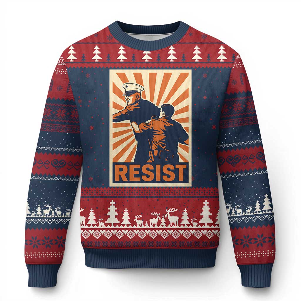 Resist Marine Veteran Political Protest Ugly Christmas Sweater America First Anti War TS02 Navy Red Print Your Wear
