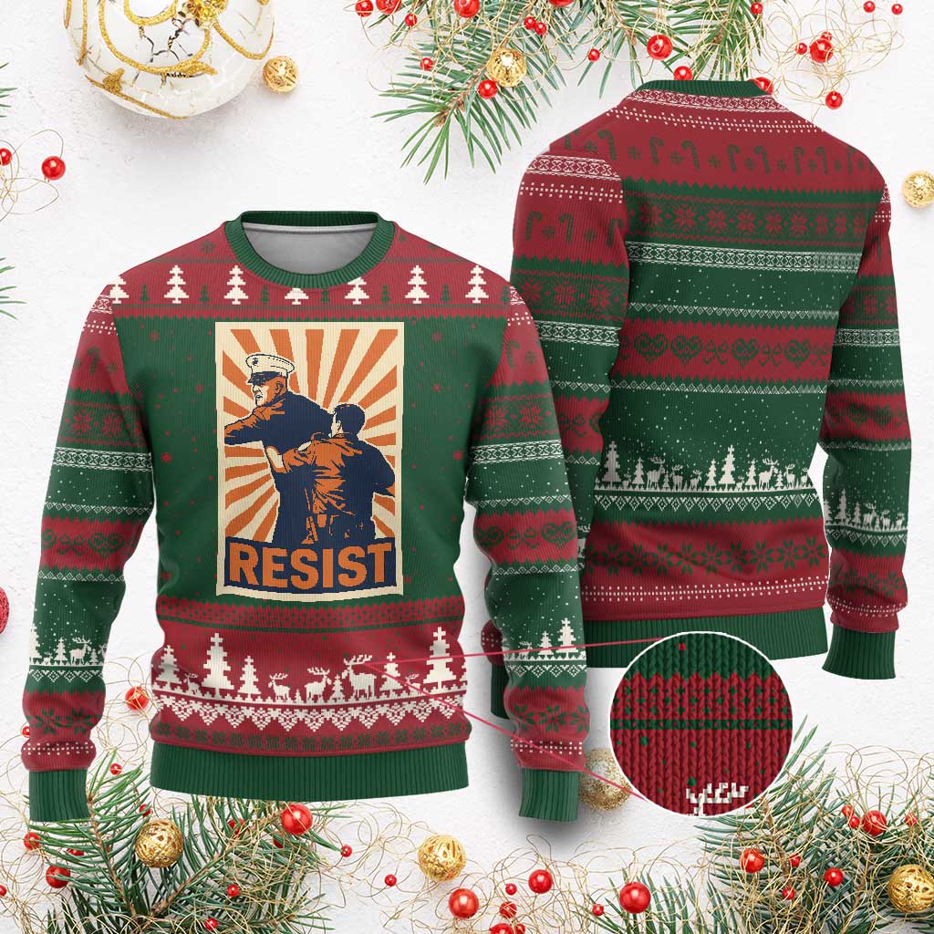 Resist Marine Veteran Political Protest Ugly Christmas Sweater America First Anti War TS02 Red Green Print Your Wear