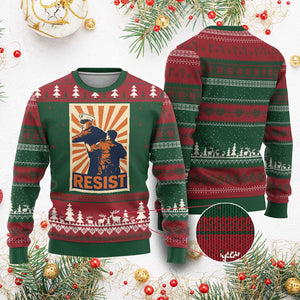 Resist Marine Veteran Political Protest Ugly Christmas Sweater America First Anti War TS02 Red Green Print Your Wear