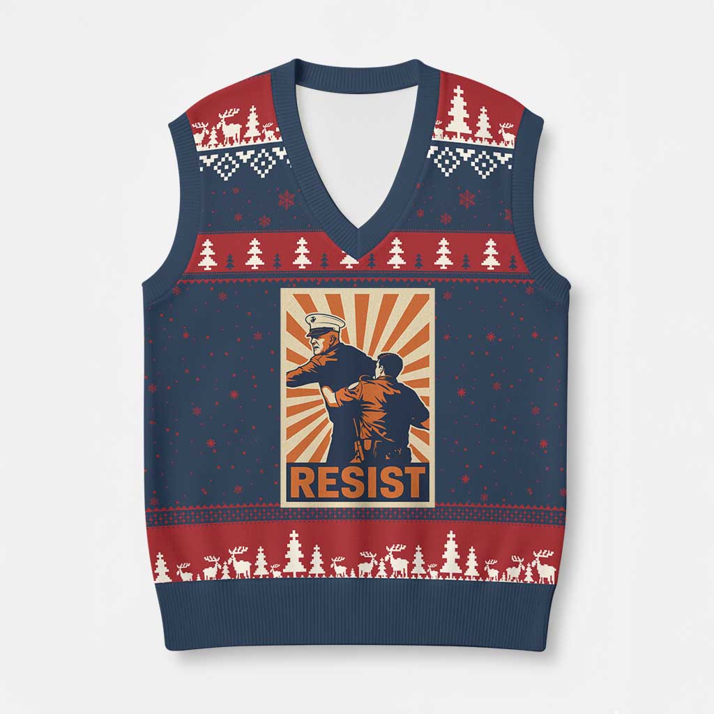 Resist Marine Veteran Political Protest V-Neck Knit Sweater Vest America First Anti War TS02 Navy Red Print Your Wear