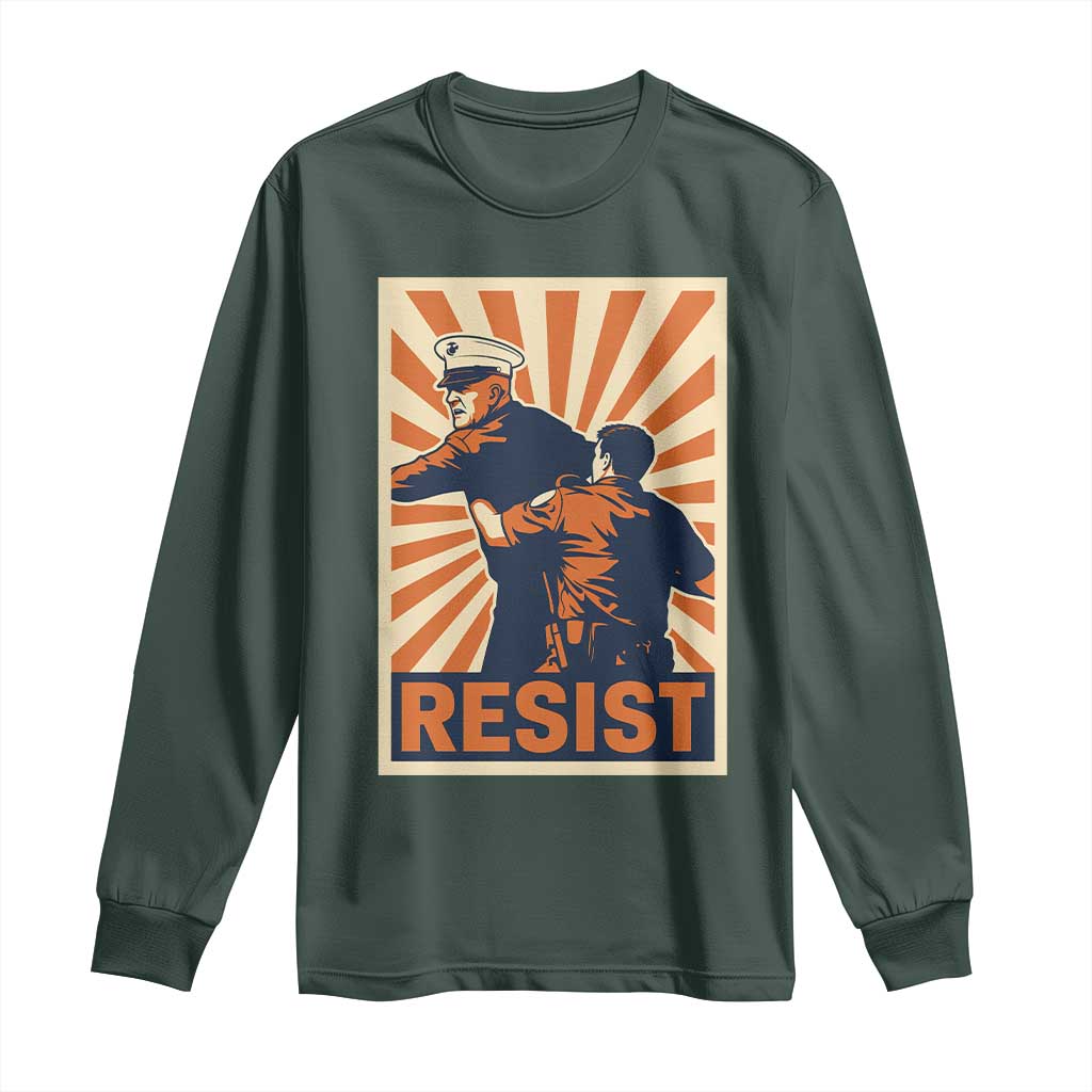 Resist Marine Veteran Political Protest Long Sleeve Shirt America First Anti War TS02 Dark Forest Green Print Your Wear