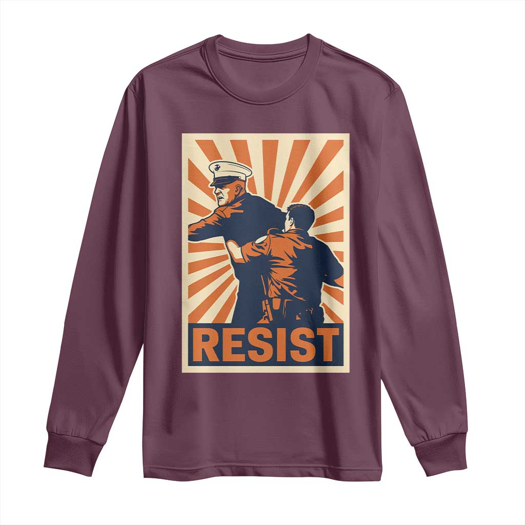 Resist Marine Veteran Political Protest Long Sleeve Shirt America First Anti War TS02 Maroon Print Your Wear